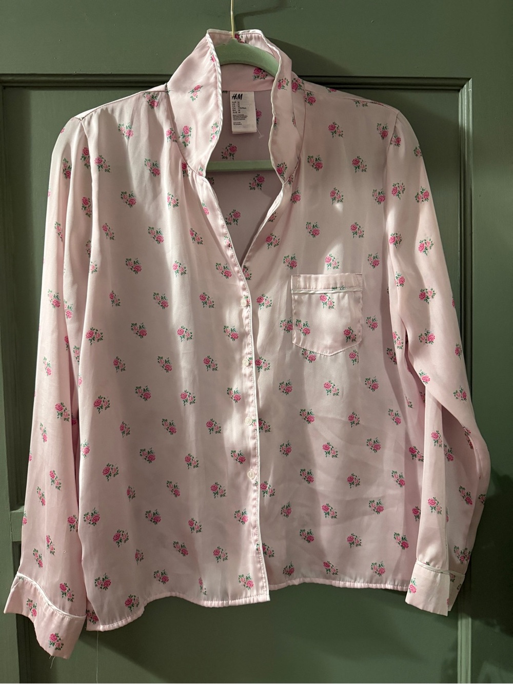 H&M Pale Pink Floral Satin Pajama Shirt